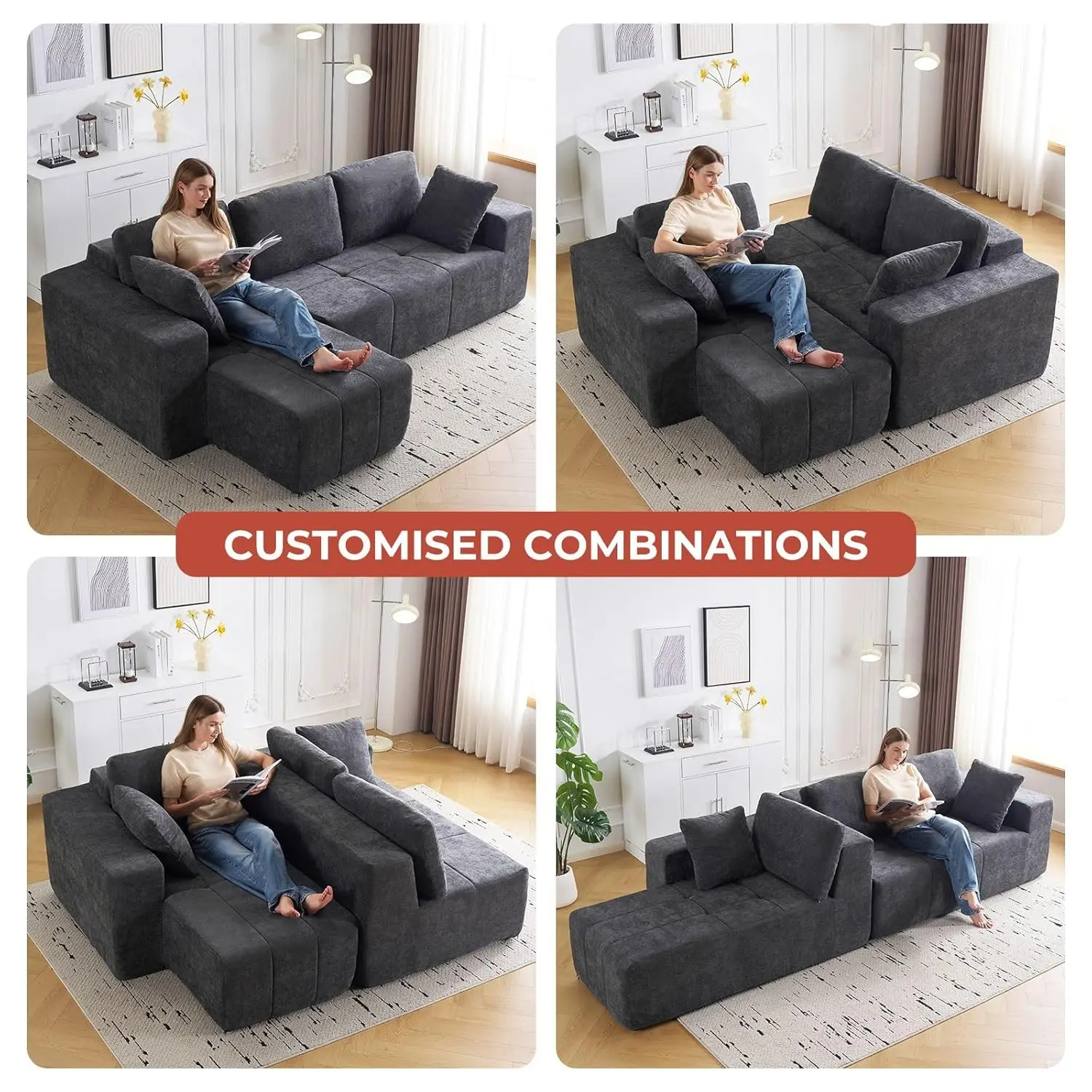Cloud Modular Sectional Couch 105 Inch Chenille Deep Seat L-Shape Sofa with Chaise Customized Upholstered Boneless Couches image 6