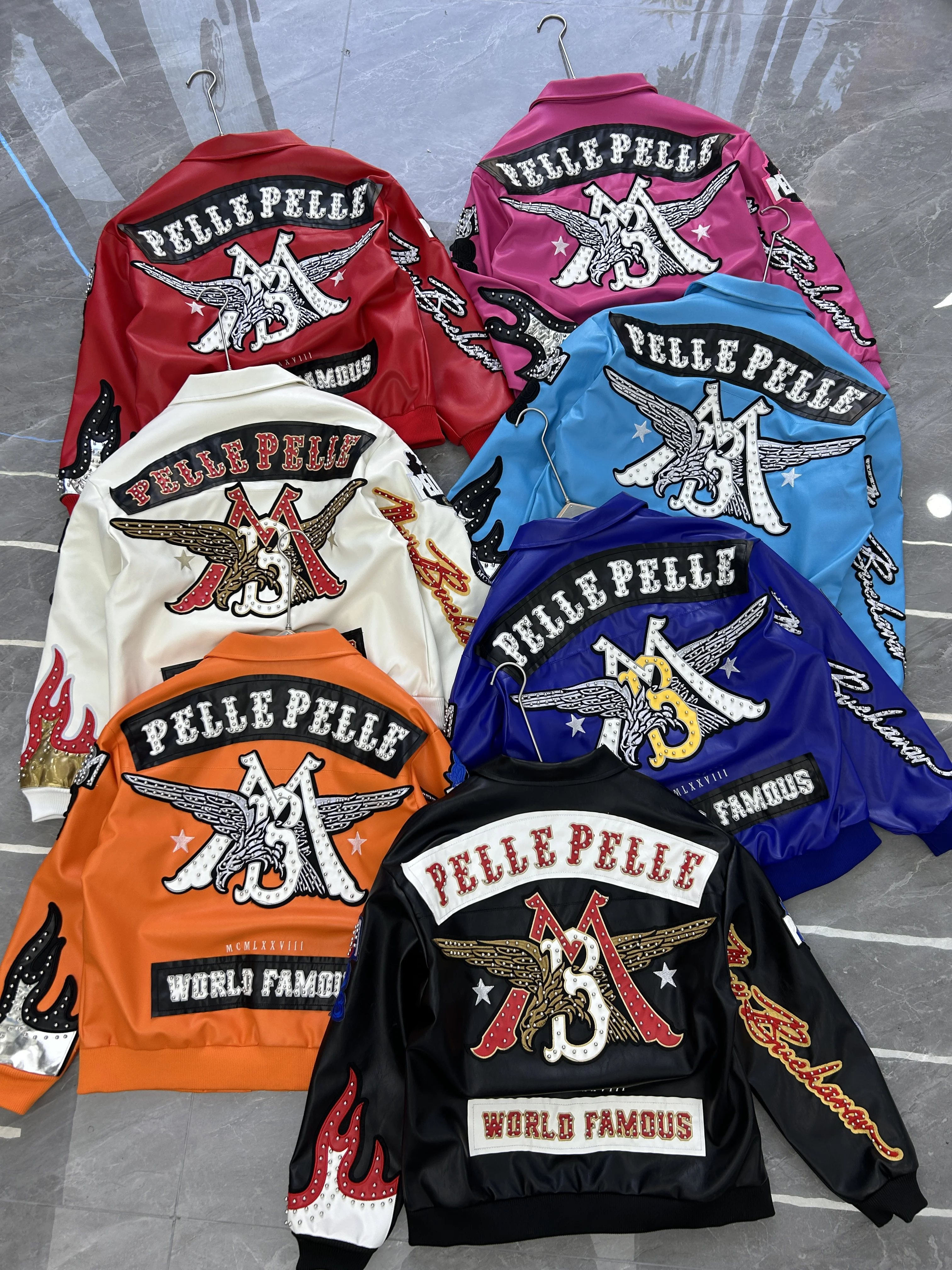 

Hip Hop Eagle Embroidery Leather Jacket 1978 American Vintage Streetwear Motorcycle Cool Flame Decorated Unisex Jackets