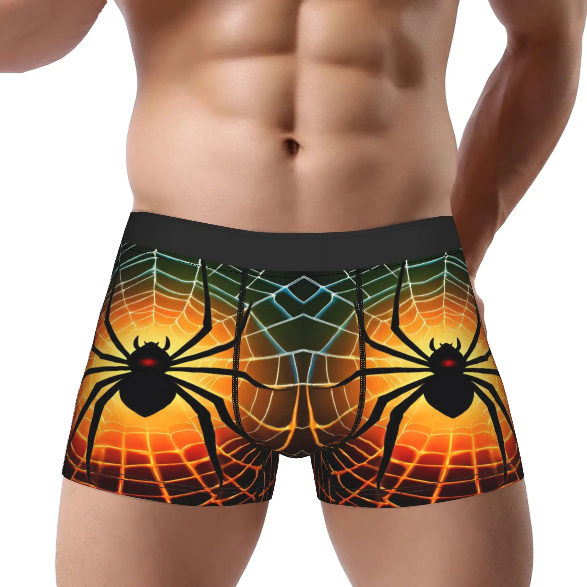 Black Spider Orange Spiderweb Halloween Art  Underpants Breathbale Panties Man Underwear Comfortable Shorts Boxer Briefs