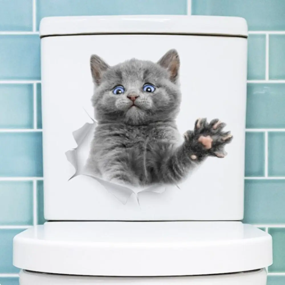 Pegatina De dibujos animados Para inodoro, papel autoadhesivo impermeable Para baño, pegatina De expresión De gato Para Tapas De Wc