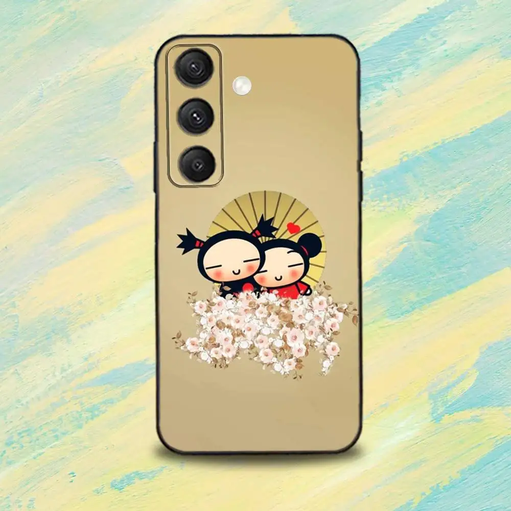 حافظة هاتف لطيفة من Pucca G-Garu-es لهاتف سامسونج S25، S24، S10، S22، S21، S20، S23، Ultra، Plus، Lite، FE، غطاء أسود من السيليكون الناعم