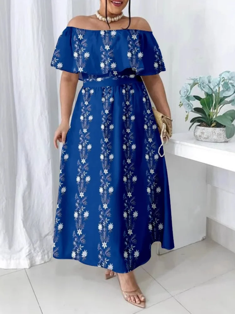 

Wmstar 2025 New Women Fashionable Elegant Plus Size Dress One Piece Waist Nipped Floral Print Dress Solid Color Short Sleeve