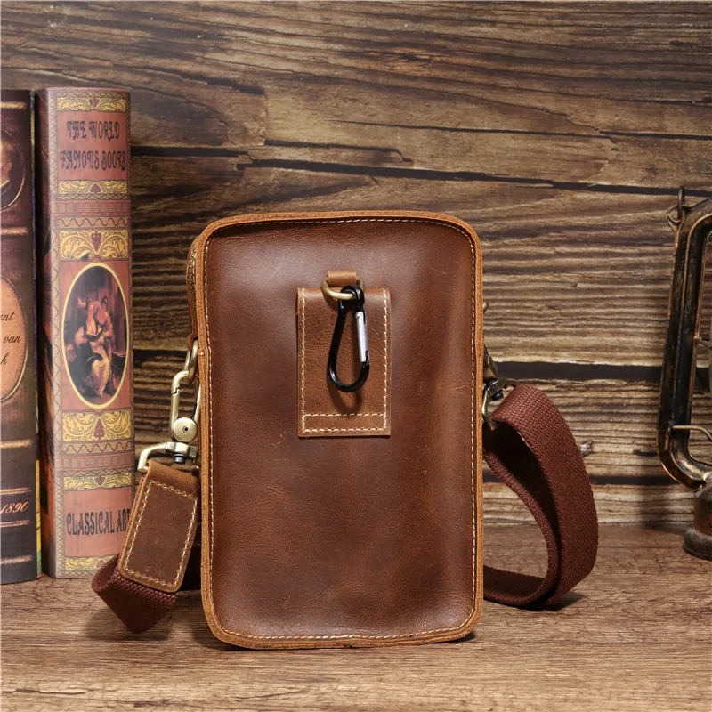 3614 Men's Retro Crazy Horse Leather Waist Bag, Casual Genuine Leather Head Layer, Cowhide Crossbody, Outward Travel