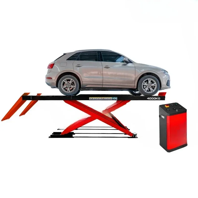 Ultra-thin large shear lift 4 tons child and mother scissor car lift No digging pit floor heating auto repair and maintenance