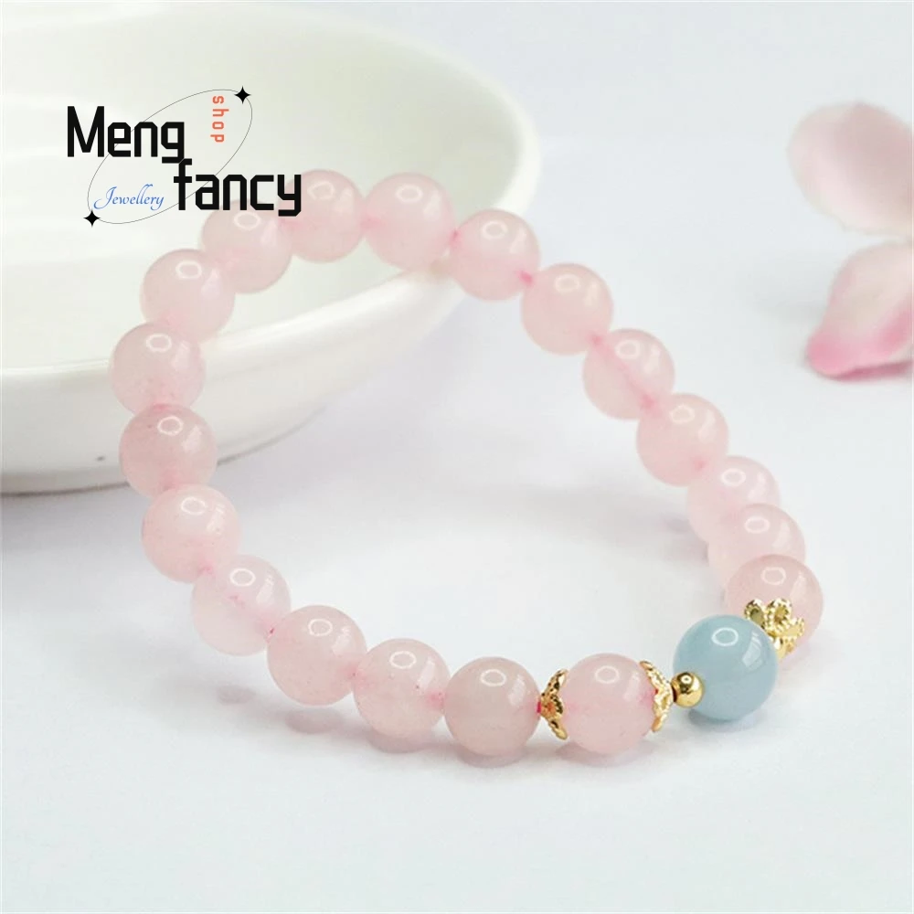 Natural Pink Crystal Aquamarine Single Loop Bracelet Simple Elegant High-grade Luxury Quality Jewelry Fashion Fine Holiday Gifts