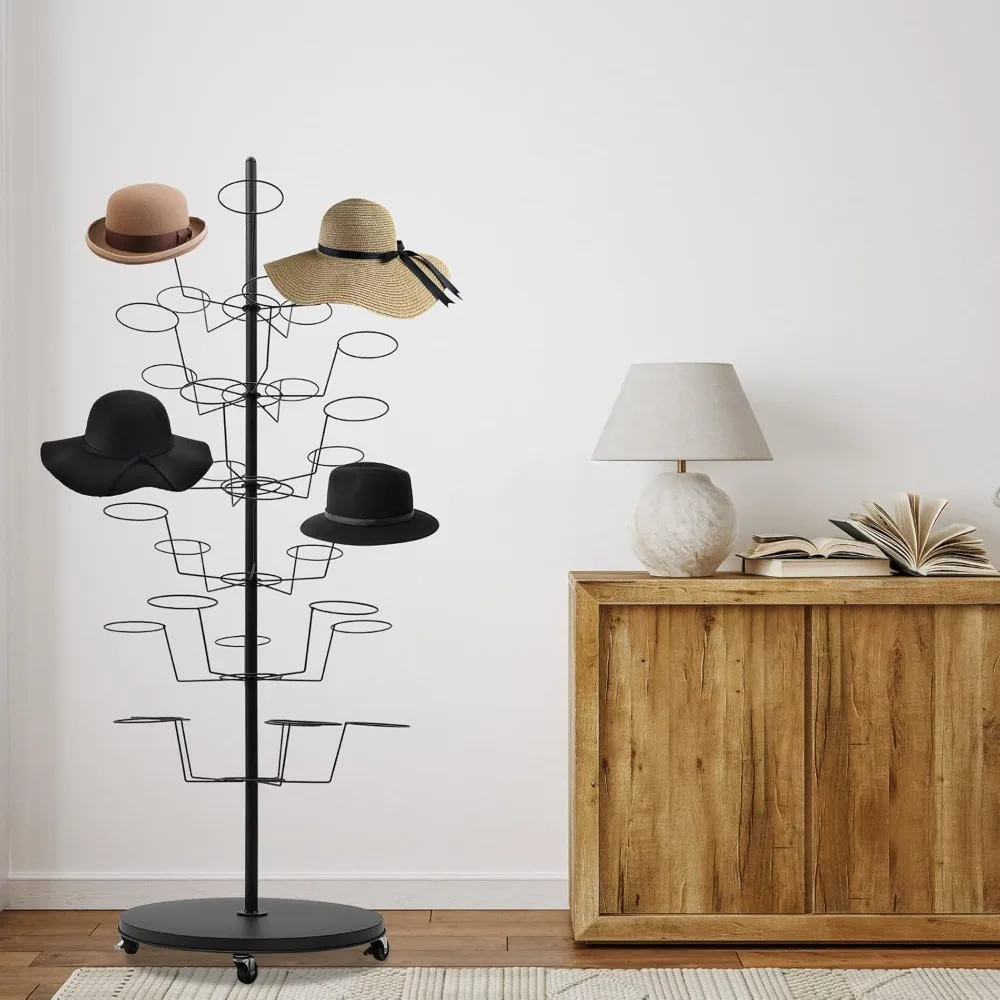 

Hats Display Rack, Large Hat Rack Wigs Holder 30 Hooks Metal Freestanding Retail Hat Wig Headwear Display Hat Hanger Floor