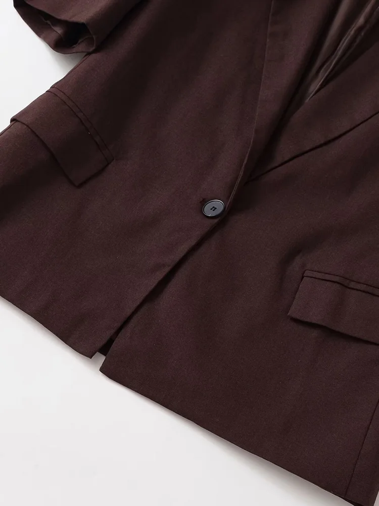 سترة نسائية أنيقة ملابس مكتبية صلبة بزر واحد وياقة على شكل طية صدر السترة وأكمام قصيرة ملابس خارجية نسائية