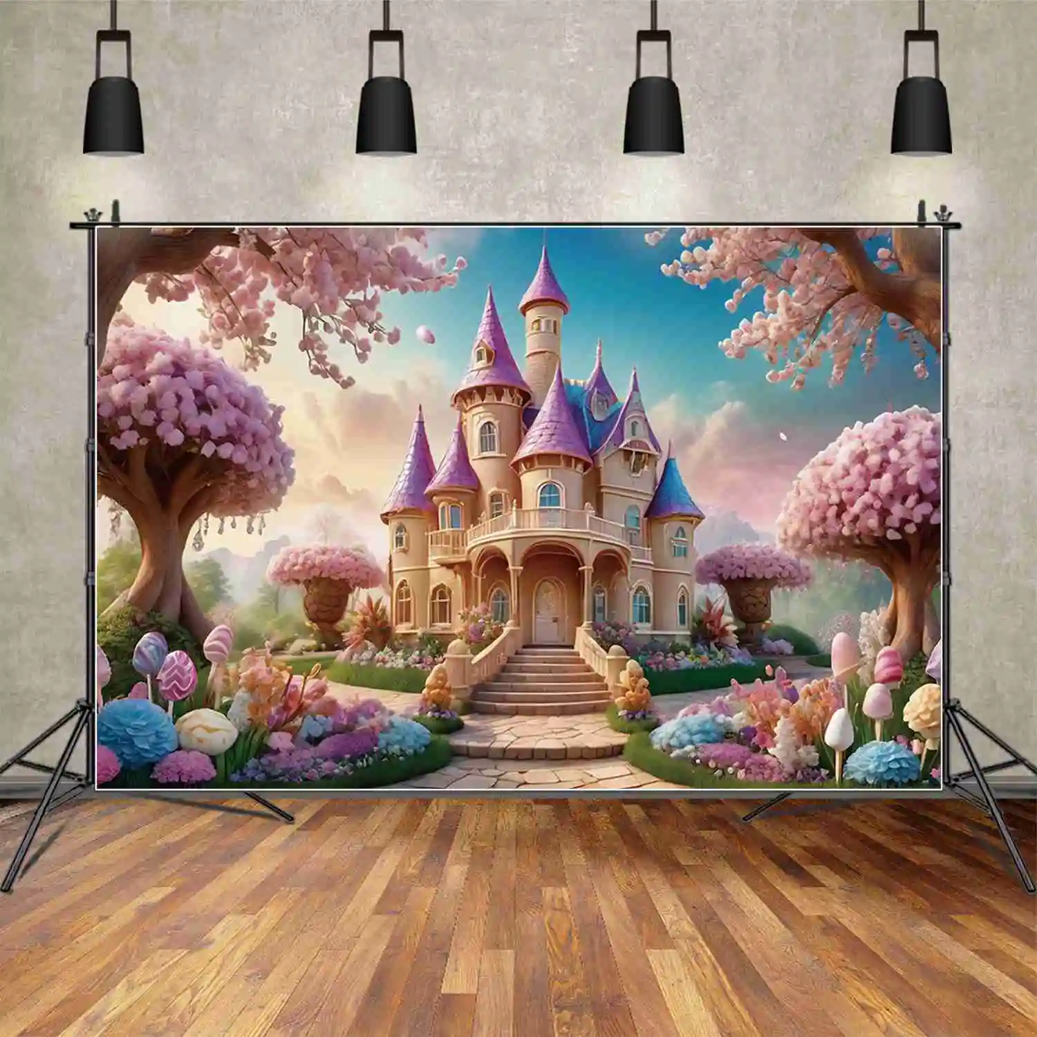 MOON.QG Girls Birthday Fairy Princess Castle Backdrop Enchanted Flower Garden Background Sign Children's Party Photography Props