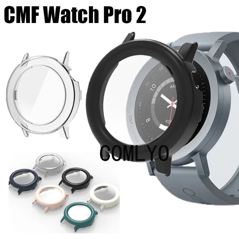 For CMF by Nothing Watch Pro 2 Case + Tempered Glass Screen Protector Full Cover Bumper Shell Cases for Women men Smart Watch