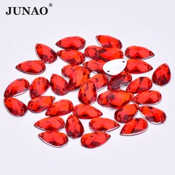 JUNAO 13*18mm 18*25mm Red Crystals Sewing Drops Rhinestone Flatback Non Hotfix Acryl Gems Applique For DIY Clothes Crafts