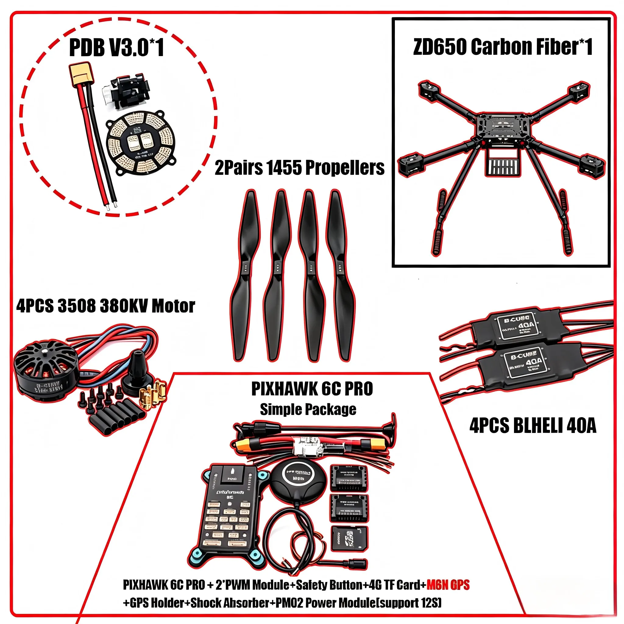 

Рама для квадрокоптера Angeltoy ZD650 650 мм из углеродного волокна, FPV-квадрокоптер с шасси из углеродного волокна F650