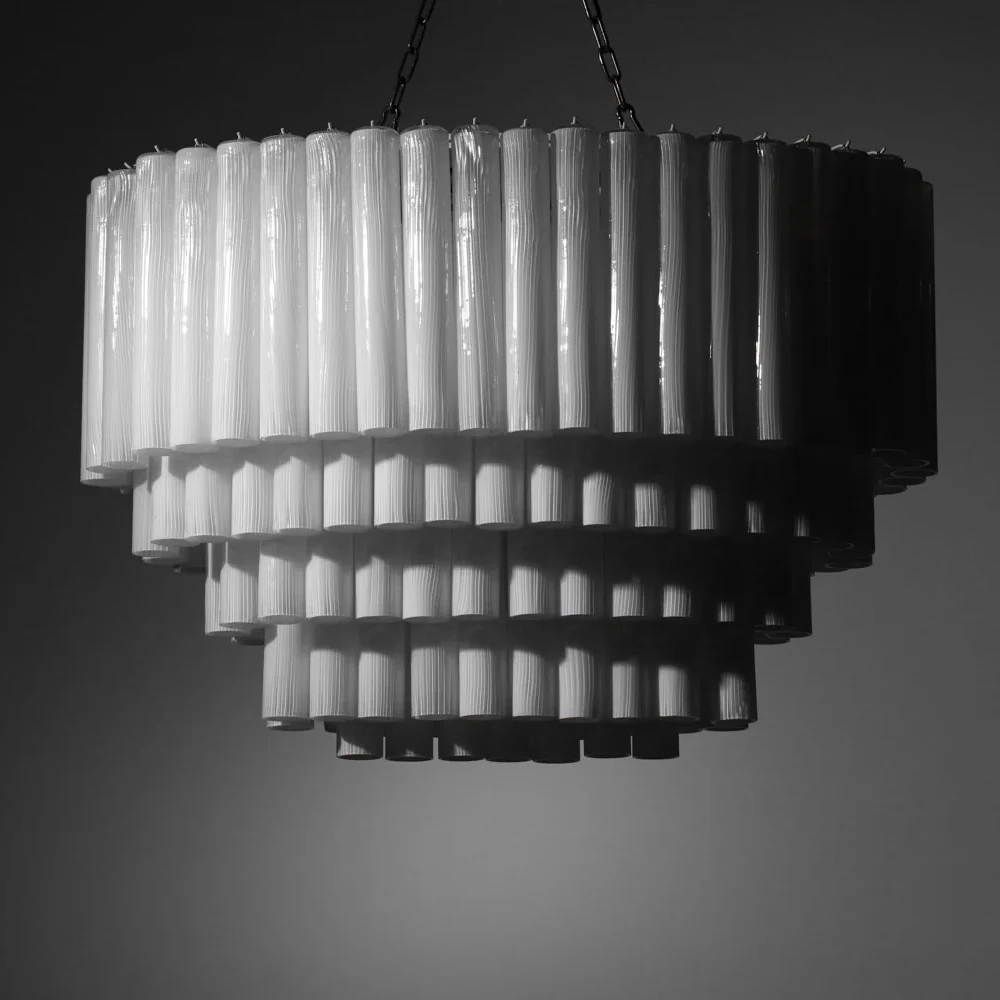 

Большая овальная люстра из муранского стекла, 120 белых цилиндров, светодиодный светильник, подвесная лампа для декора гостиной, ресторана