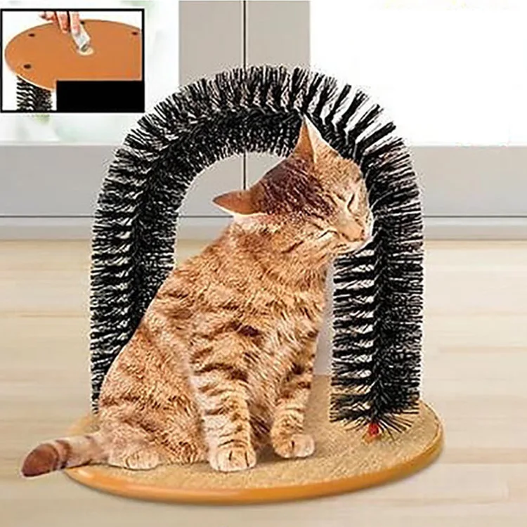 Cat Arch Self‑Groomer Brush, Pet Cat Massage Rubbing Scratcher Toy, Indoor Kitty Self Grooming Arch with Sisal Scratching Base