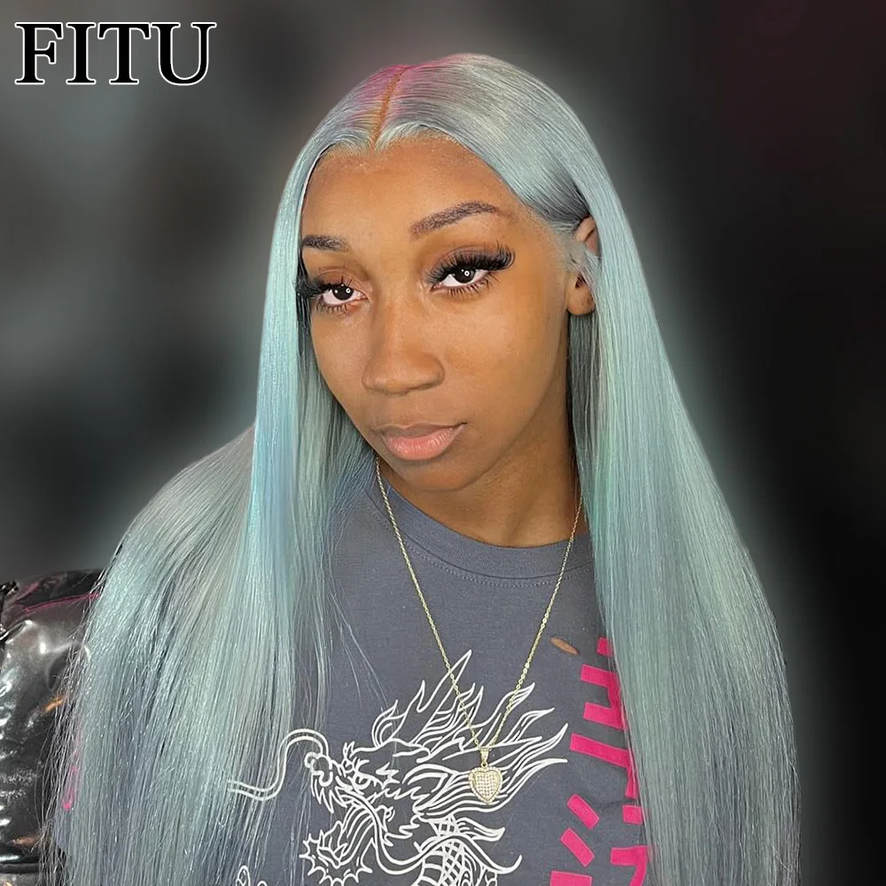 

FITU Silver Transparent 13x6 13x4 Lace Frontal Human Hair Wig 613 Colored Plucked With Baby Hair 5x5 Lace Closure Wig