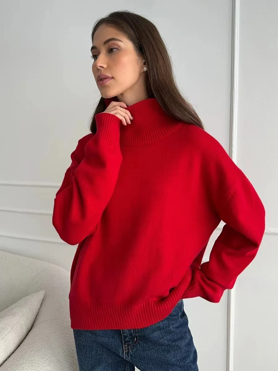 Loose High Ne Pure Color Knitted Sweater Autumn Winter New Sle Women's Faion Straight Cut Long Sve Crew Ne Sweater