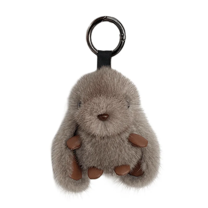 

2024 New Mini Real Mink Fur Cute Plush Bunny Rabbit Keychain Ladys Girls Bag Car Key Keyring Pompom Pendnat Accessories