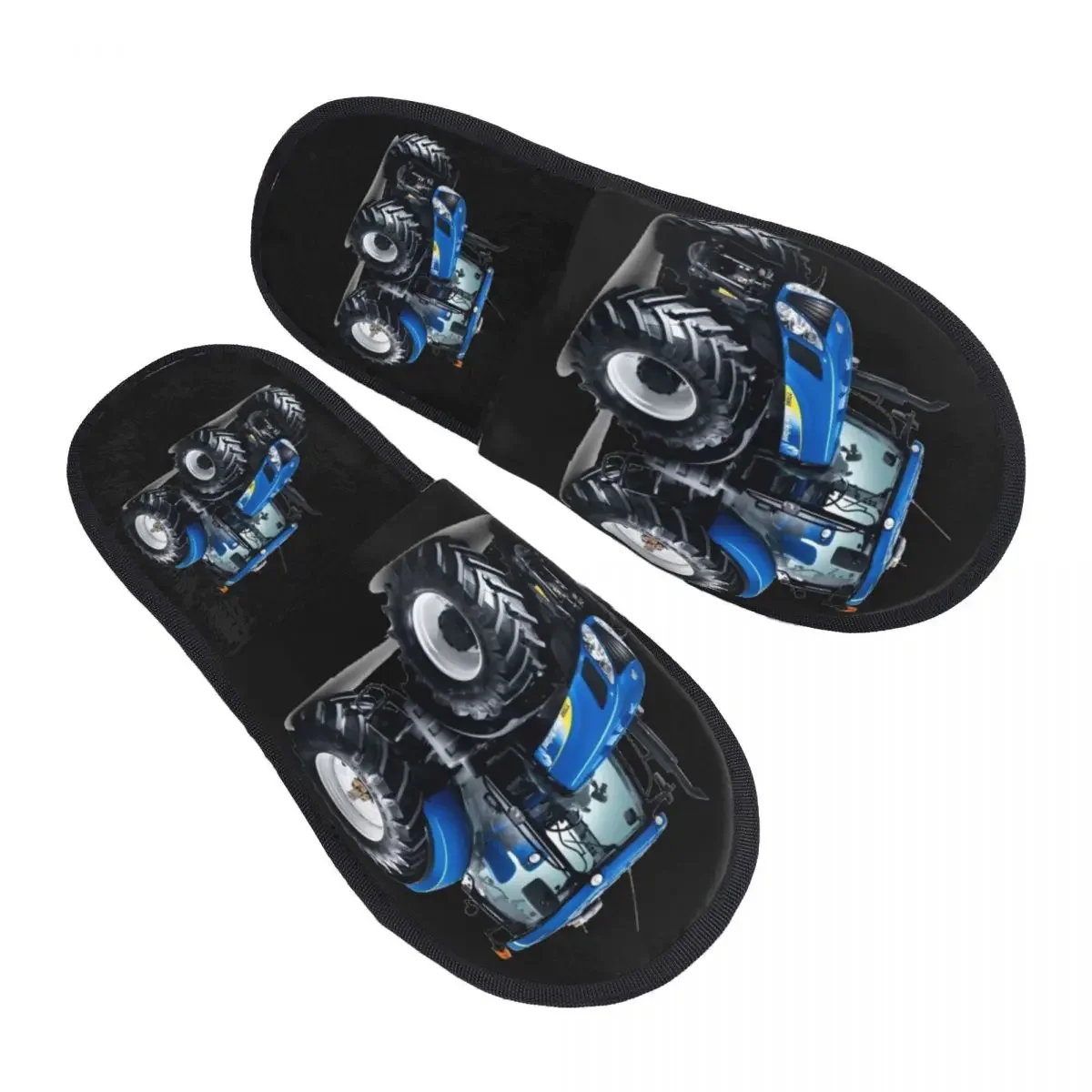 Custom Blue Tractor Memory Foam Slippers Women Cozy Warm Heavy Machinery House Slippers