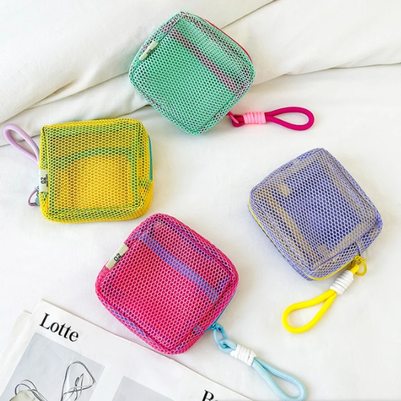4pcs Colorful Tofu Bag Large Capacity Mesh Makeup Bag,Portable Mesh Storage Bag,Travel Essential Storage Bag, Bag Organizer