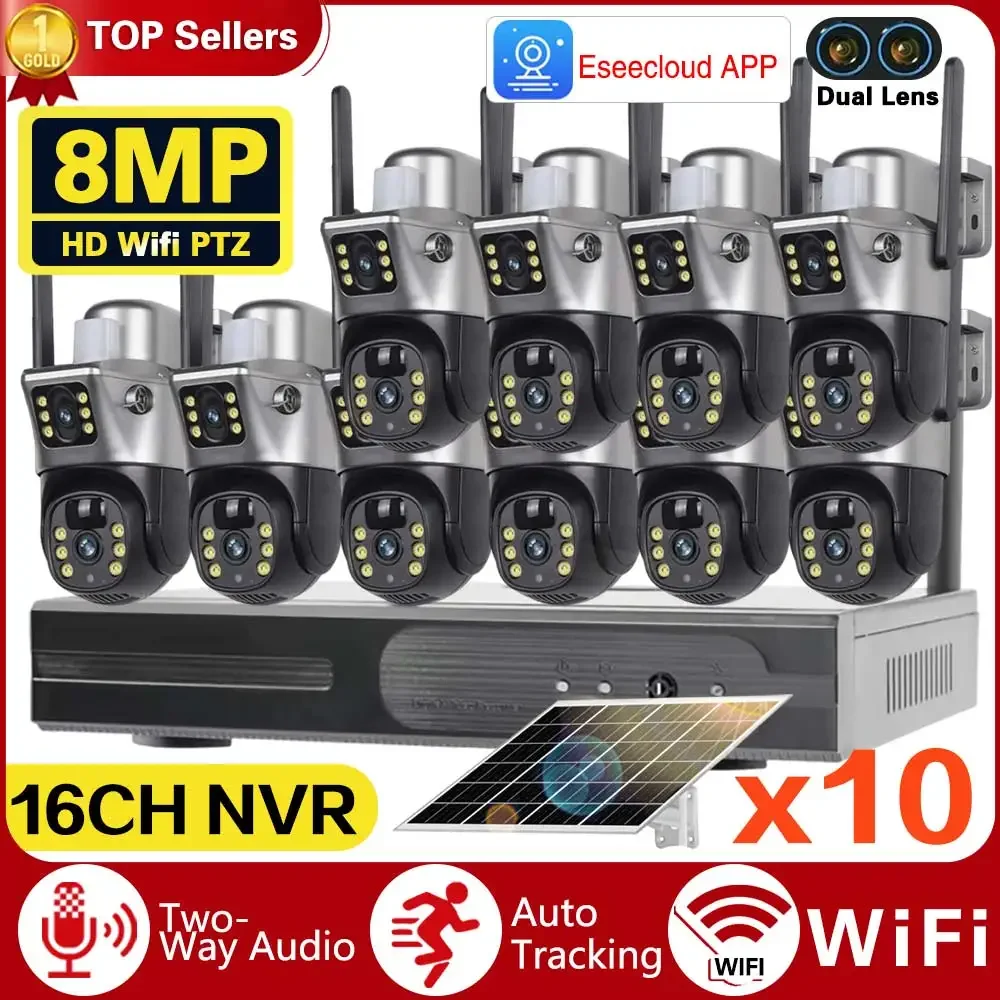 

8CH 8MP Wifi Solar CCTV Camera System Outdoor Waterproof PTZ IP Security Camera Video Surveillance System Kit 5MP 16CH Wifi NVR