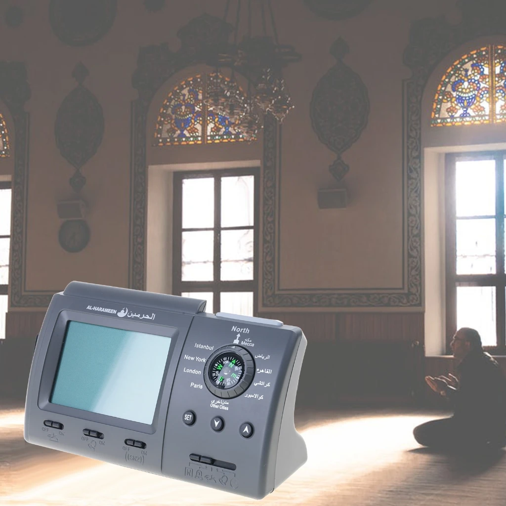 1pc relógio de mesa muçulmano para w/adhan alarme islâmico azan para tempo para oração blah direção temperatura display led luz hijir
