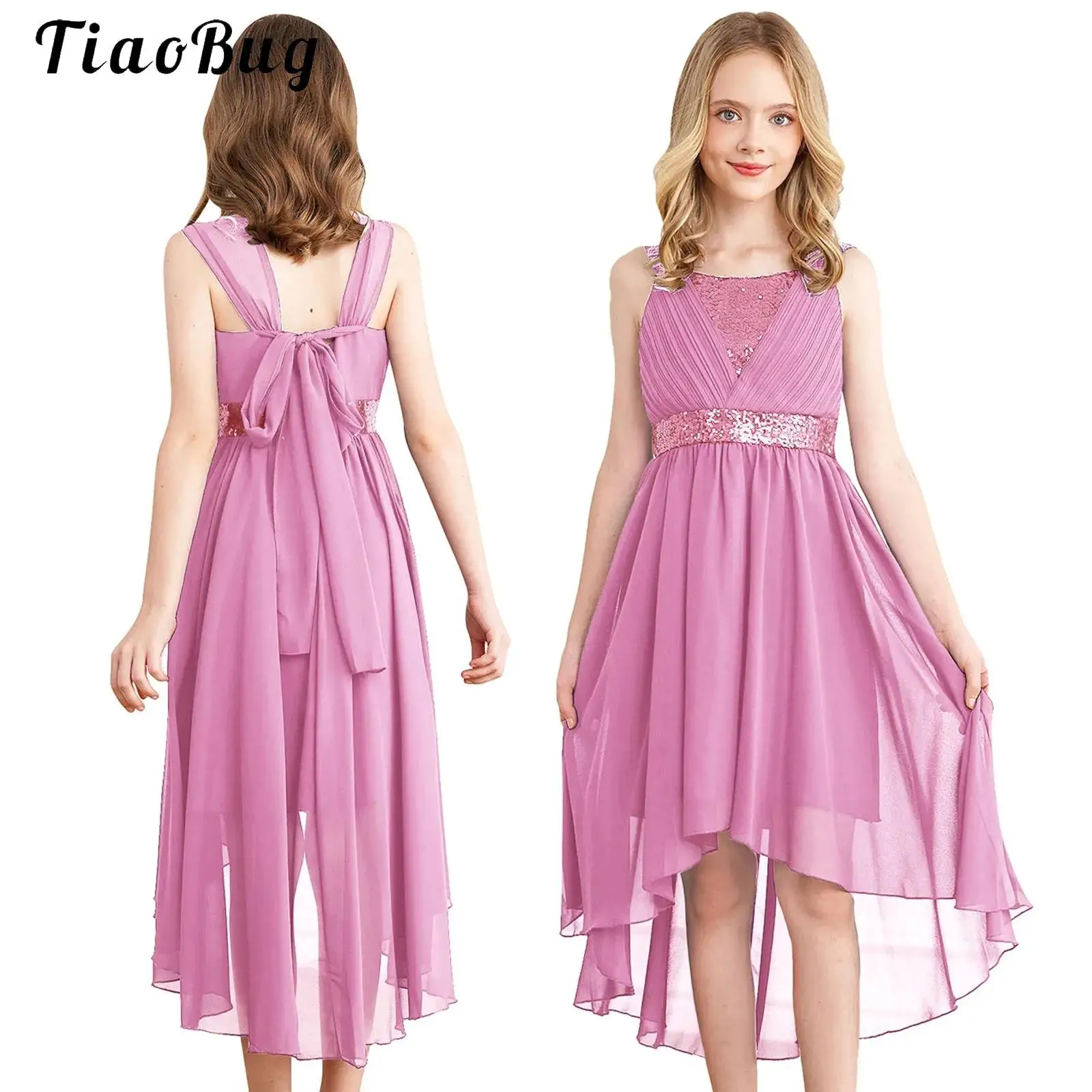 

Kids Girls Sequins Party Dress Sleeveless Formal Wedding Bridesmaid Prom Gown for Flower Girls Children Birthday Elegant Evening