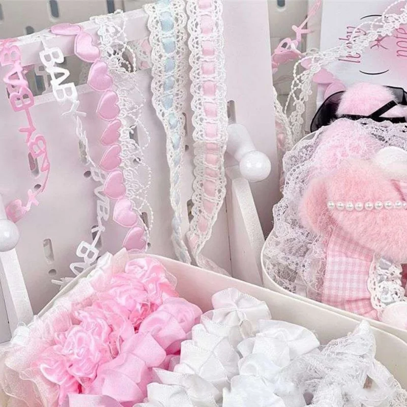 شرائط الدانتيل الوردي DIY ديكور المنزل الدانتيل المواد اليدوية غطاء البطاقة Dceor لطيف الحلو منقوشة شرائط الدانتيل DIY بها بنفسك الخياطة الملحقات