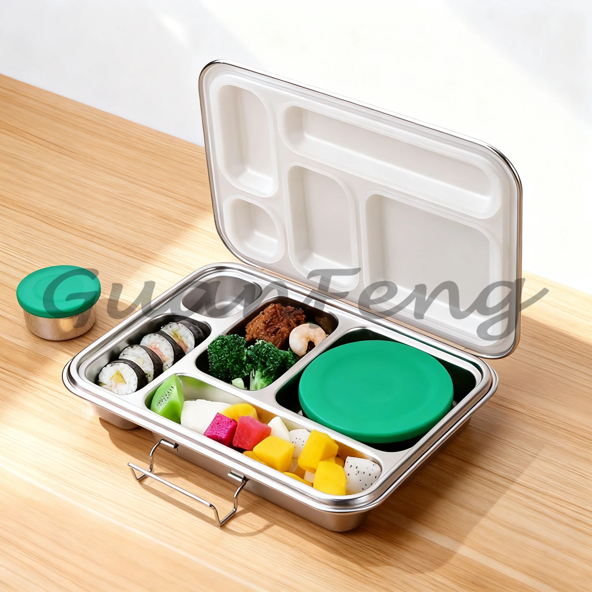 304 Stainless Steel 4 Compartment Insulated Bento Lunch Box, Leak-Proof Portable Food Container for Office & School