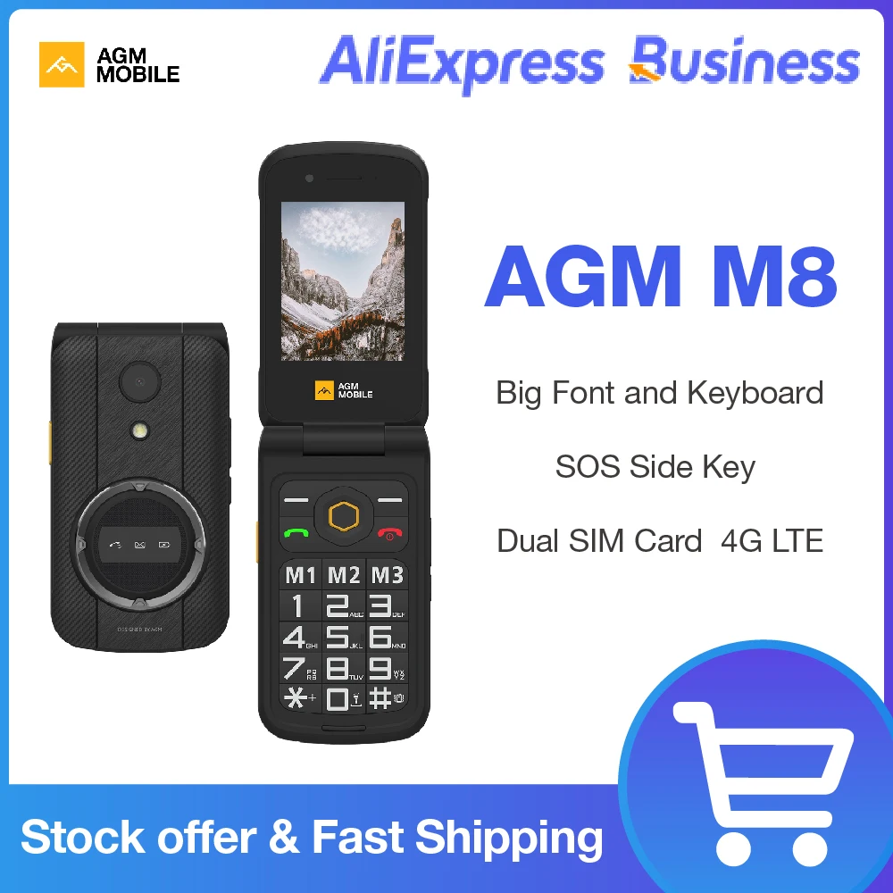 AGM M8 Flip Unlocked Elderly Feature phone, SOS Quick Call, English Keyboard, Rugged cellphone