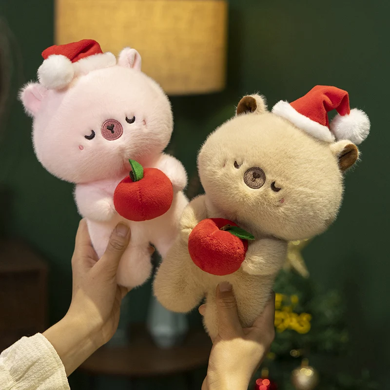24cm Cute Capybara Wear Christmas Hat Holding Apple Gifts Xmas Series Plush Toys Kawaii Soft Stuffed Animals Plushies Doll Decor