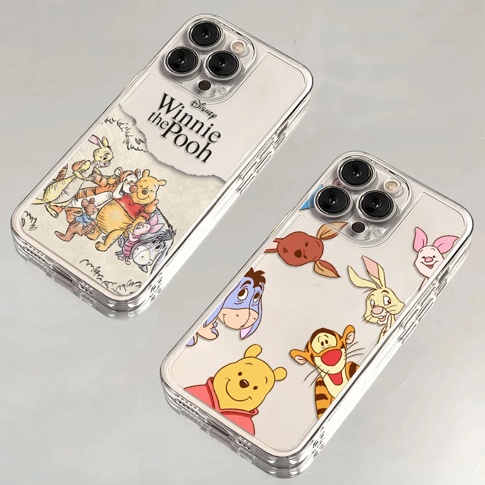 Cartoon Winnie the Poohs Phone Case For iPhone 16 15 14 13 12 11 Mini Pro Max X XR XSMax 7 8 Plus SE20 Transparent Cover