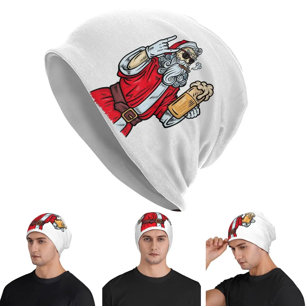 Bad Santa Claus, Rock, Beer And Cigar Skullies Beanies Hats Warm Autumn Winter Outdoor Cap Knitted Bonnet Caps for Unisex Adult
