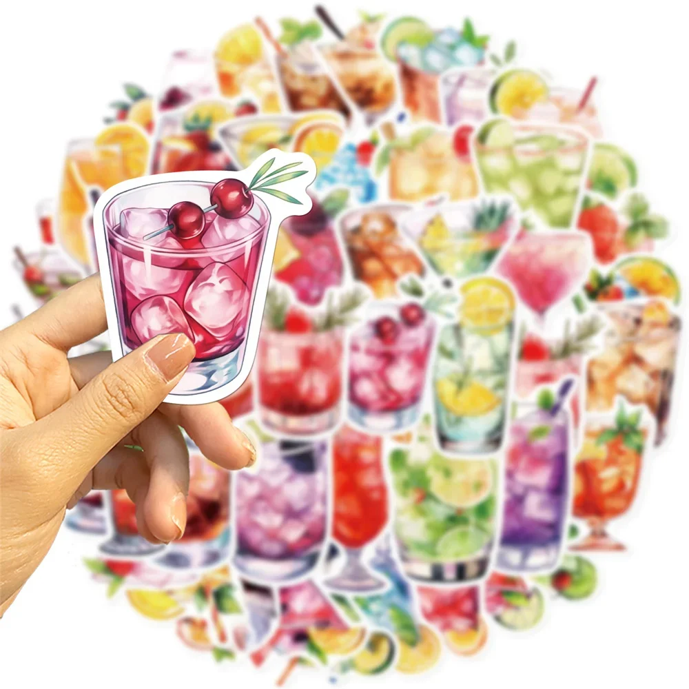 Watercolor Wine Cocktail Stickers, Stationery for Guitar, Suitcase, Phone, iPad, DIY Sticker, Scrapbooking Material, 50Pcs