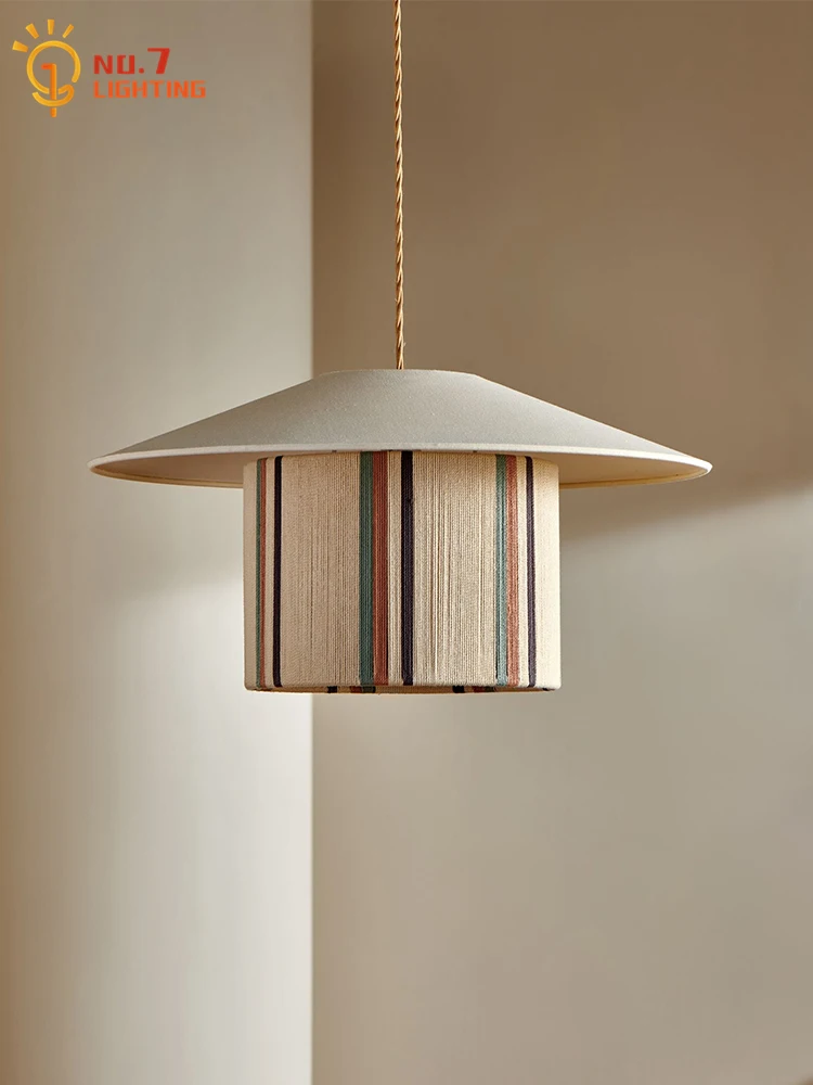 Japanese Wabi-sabi Medieval Cotton Solid Wood Pendant Lights LED E27 Retro Hemp Rope Hanging Lamp Bedroom Living Room Restaurant