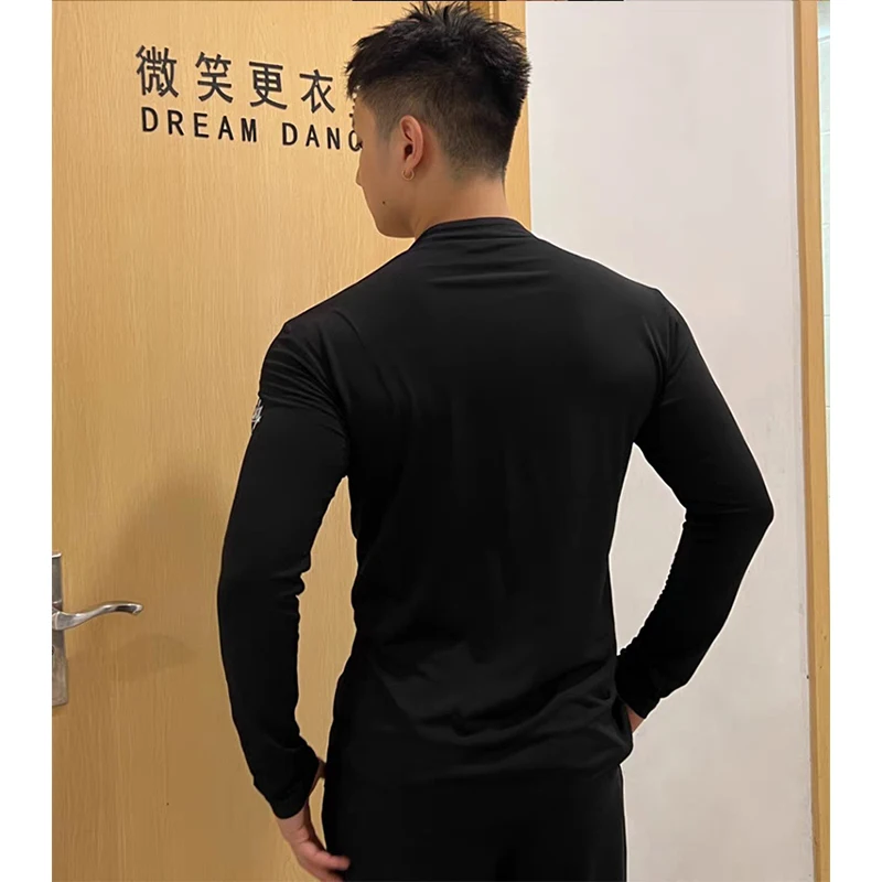 Chemises de danse latine pour hommes, manches longues, hauts noirs, col en V, professionnel, Rumba, salle de bal, pratique, vêtements de compétition, nouvelle collection