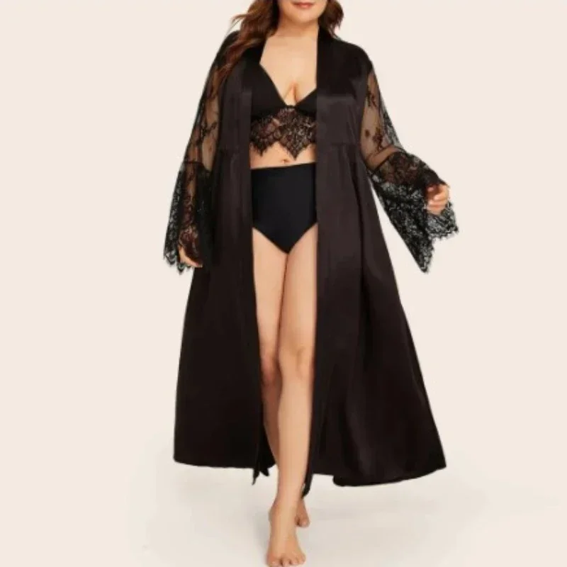 Sexy Lingerie Satin Comfortable Robe Robe Sexy Lace Nightdress Women's Home Wear Set Ladies Sleepwear Nightgown Woman Night