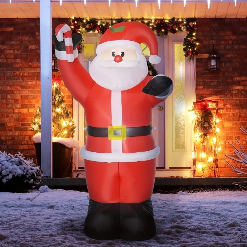HOMCOM 8ft نفخ سانتا كلوز مع قصب الحلوى، نفخ في الهواء الطلق LED ديكورات للباحة، مناسبة لحفلة حديقة الحديقة