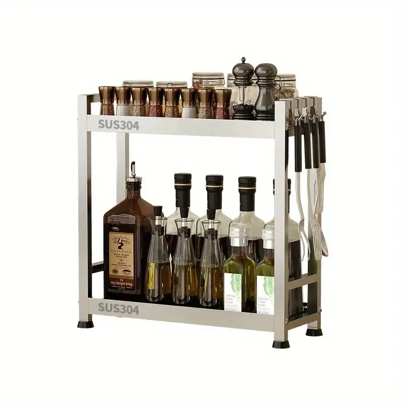 

304 stainless steel household kitchen storage rack with increased height and width, and strong load-bearing storage rack