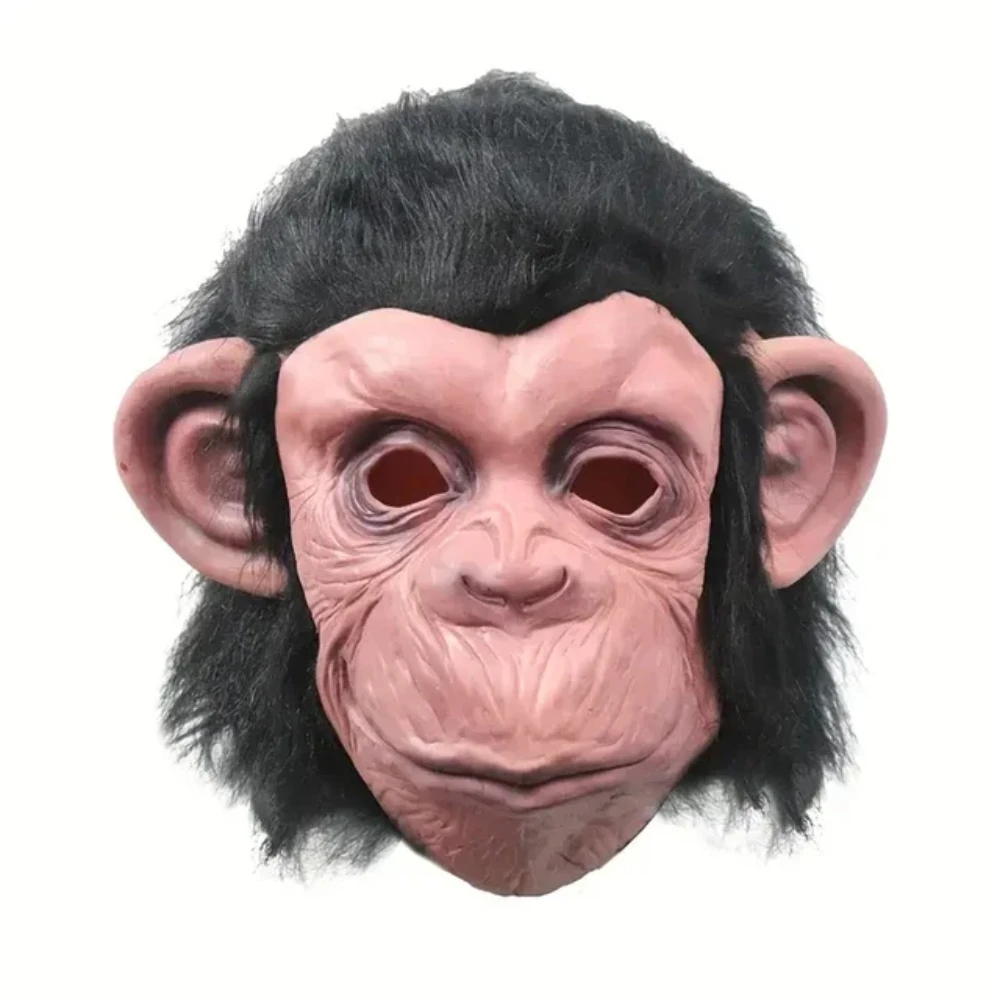 Black Hair Rubber Gorilla Mask Full Face Ape Headgear Latex Monkey Face For Halloween Cosplay Funny Animal Props