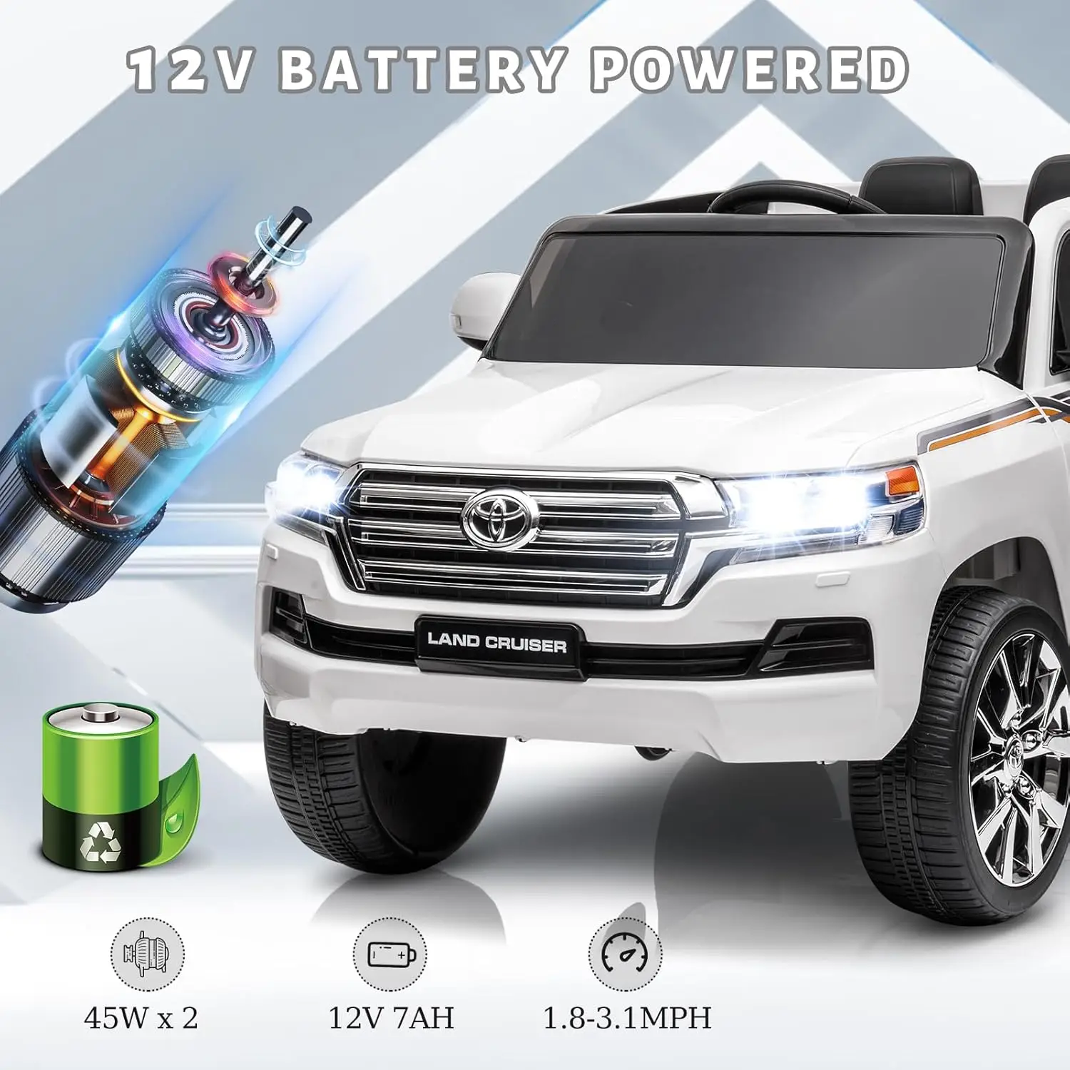 รถยนต์เด็กนั่งขับ 12 โวลต์ รุ่น SUV รถยนต์ไฟฟ้าพร้อมรีโมทคอนโทรล มอเตอร์คู่ 3 ระดับความเร็ว พร้อมไฟ LED และเสียงเพลง สำหรับเด็กชายและเด็กหญิง