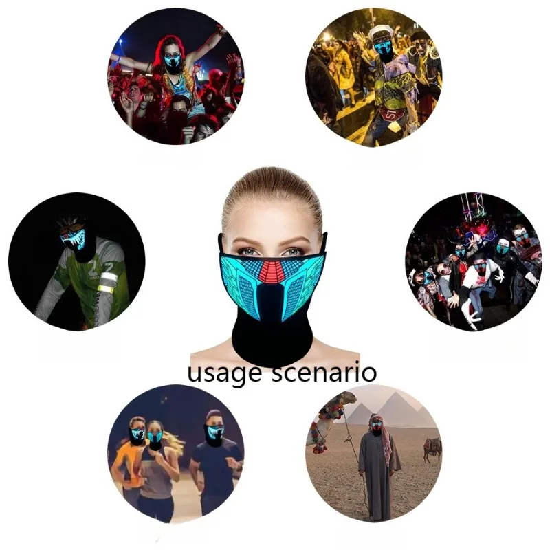 Neue Halloween-LED-Kaltlichtmaske, Musik, sprachaktiviert, leuchtende Partymaske, Geschenk für Männer, Liebhaber, gruselige Maske