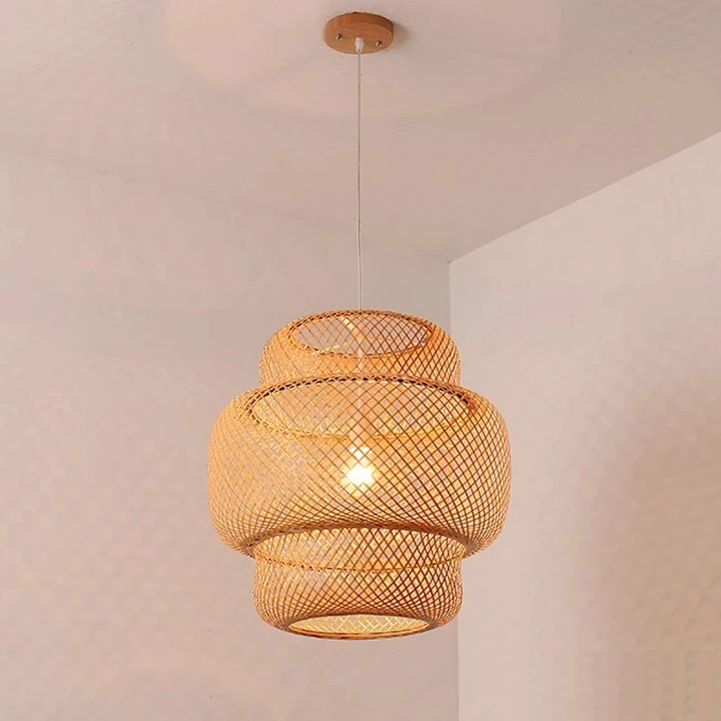 Lampadario in stile asiatico minimalista arte di bambù lampada a sospensione intrecciata a mano lanterna di bambù in Rattan per sala da pranzo