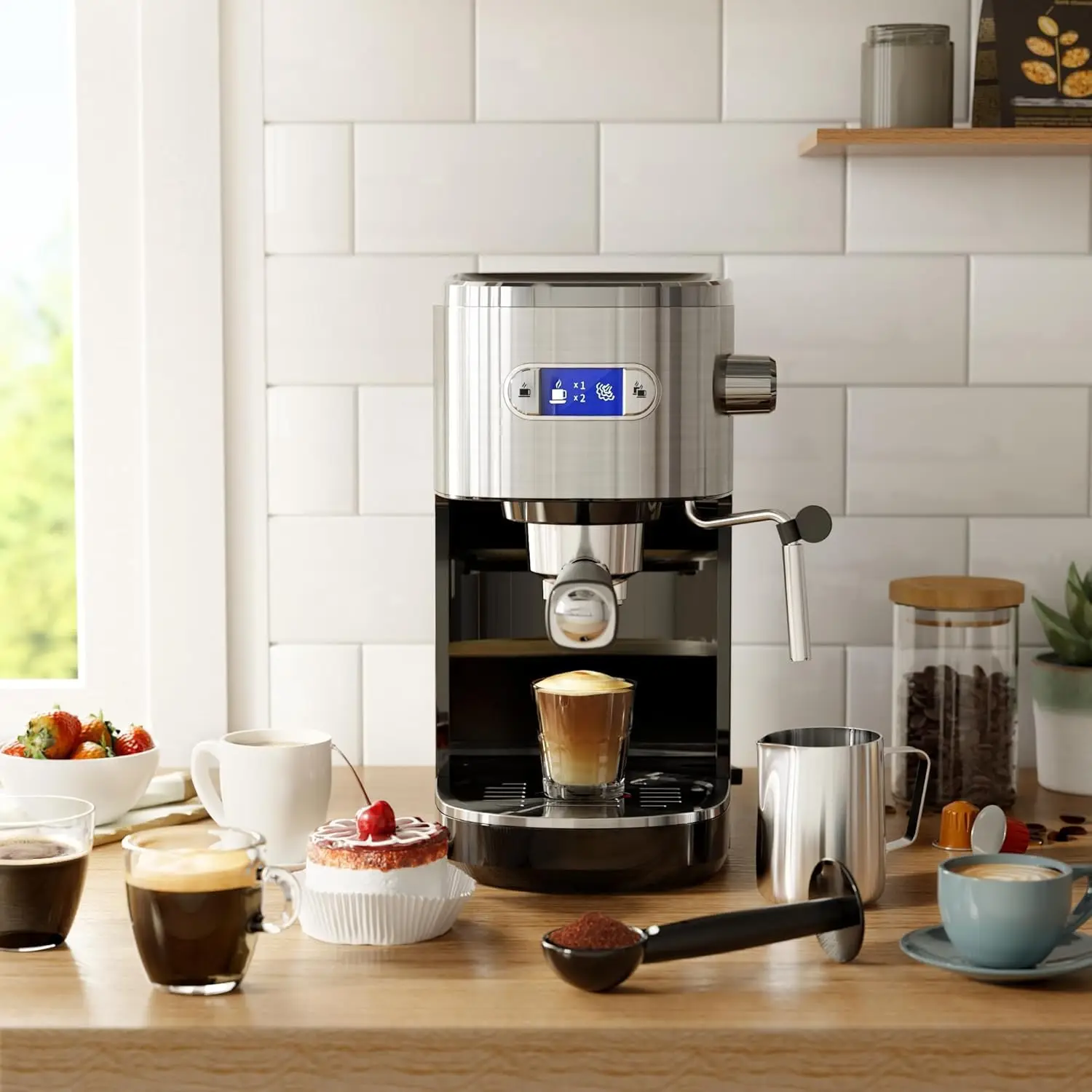 ^For Espresso Machine, 20-Bar Professional Espresso Coffee Machine with Milk Frother & 45oz Removable Tank, Compact Stainless St