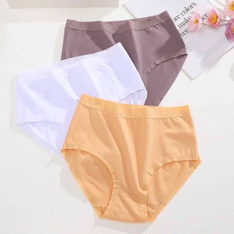 FINETOO 3Pcs/Set Seamless Cotton Panties Women Solid Color High Rise Elastic Briefs Female Soft Comfortable Breathable Underwear