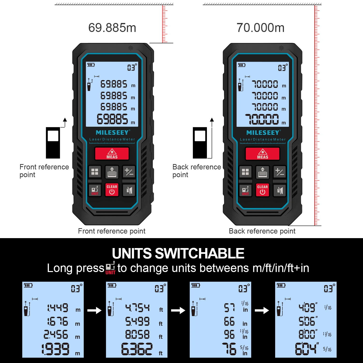 MILESEEY-Distancemètre laser ltRuban à mesurer numérique, télémètre haute précision, Trena avec angle électronique, 50m, 70m, 100m, 120m