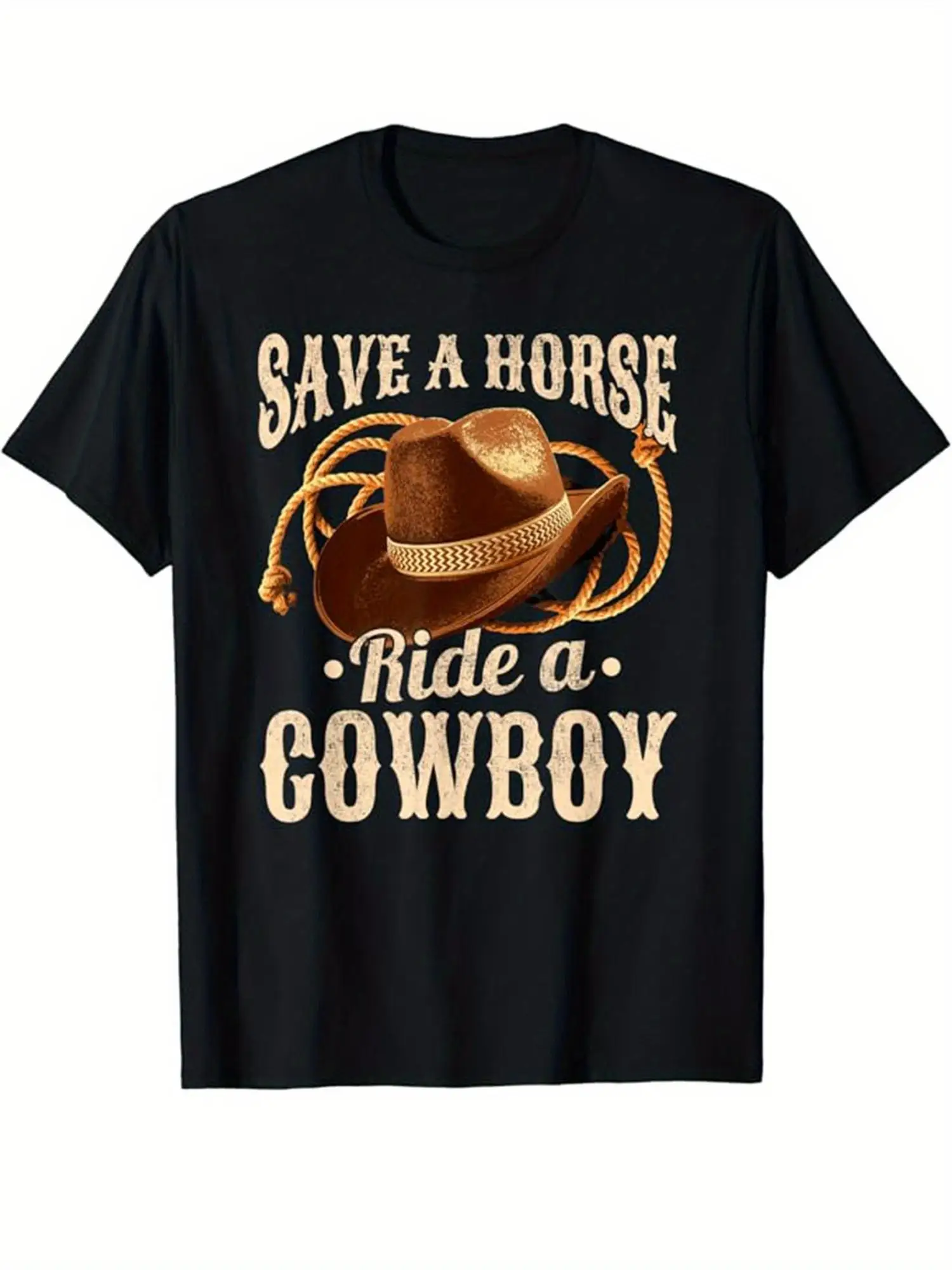 

Mens Western Cowboy Graphic Cotton T Shirt Save a Horse Ride a Cowboy Design Casual Short Sleeve Crew Neck Tee