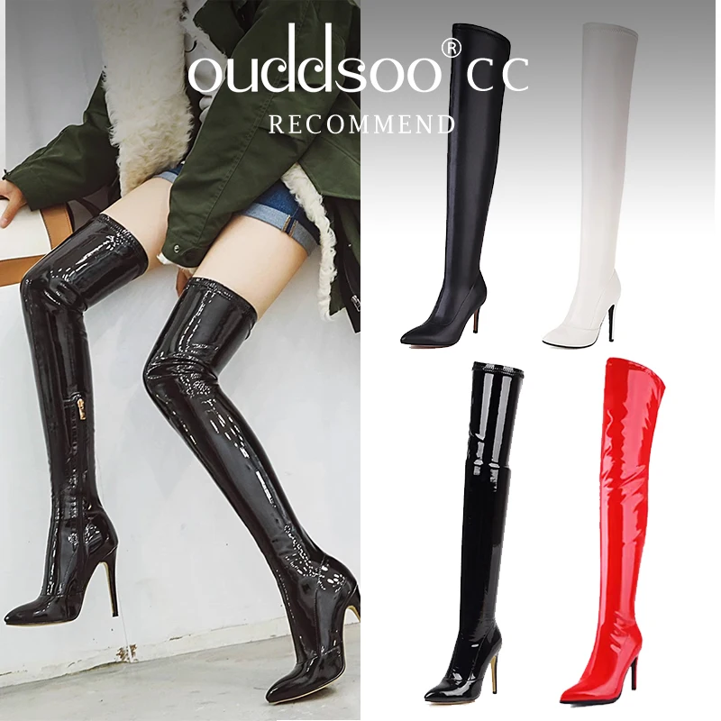 

Ods пикантные черные сапоги выше колена для женщин, высокие сапоги до бедра с боковой молнией, женская обувь Botas Mujer Invierno, женские цвета Big43 45