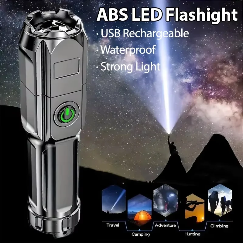 

LED Flashlight Telescopic Zoom Waterproof Flashlight USB Rechargeable Built-in Battery Long-Range Outdoor Camping Flashlight