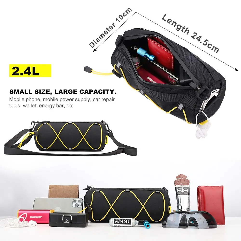 Rhinowalk Bike Handlebar Bag 2.4L Big Capacity Multifunctional Shoulder Bag Mtb Road Cycling Bag Frame Tube Bag Elastic Band