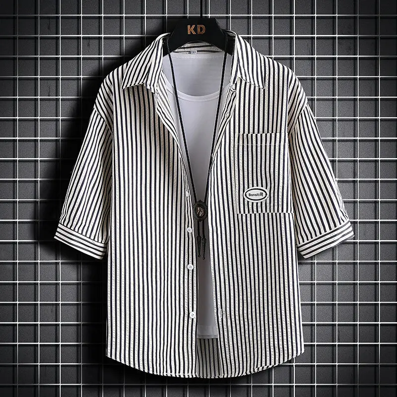 

Men's Casual Striped irt ort Sve Breathable Summer Faion Ci Sle Stand Fit Button down Cotton Polyester Blend