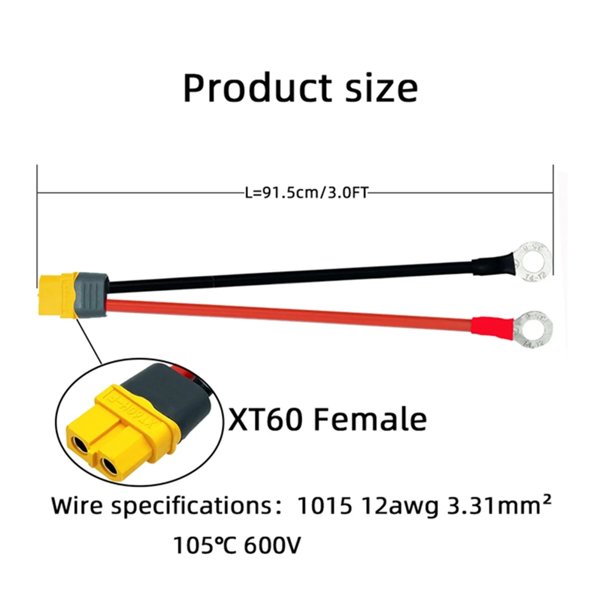 X64A_XT60H Female to O Ring Eyelet Terminal Plug Cable for RC Lipo Battery